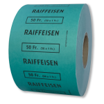 Bobine pour encartoucheuse, CHF 1.- avec logo Raiffeisen